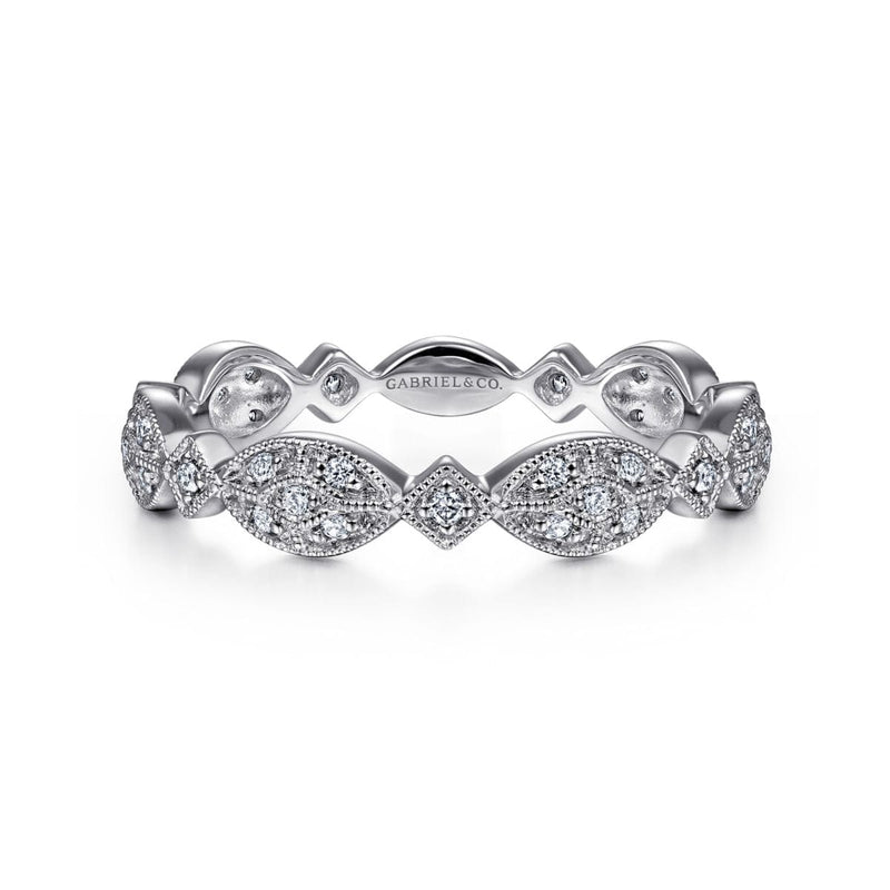 14K White Gold Marquise Station Cluster Diamond Stackable Ring - LR4800W45JJ-Gabriel & Co.-Renee Taylor Gallery