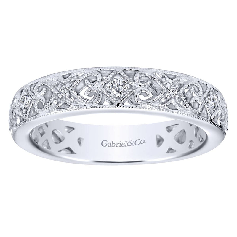 14K White Gold Filigree Diamond Ring - LR4854W44JJ-Gabriel & Co.-Renee Taylor Gallery