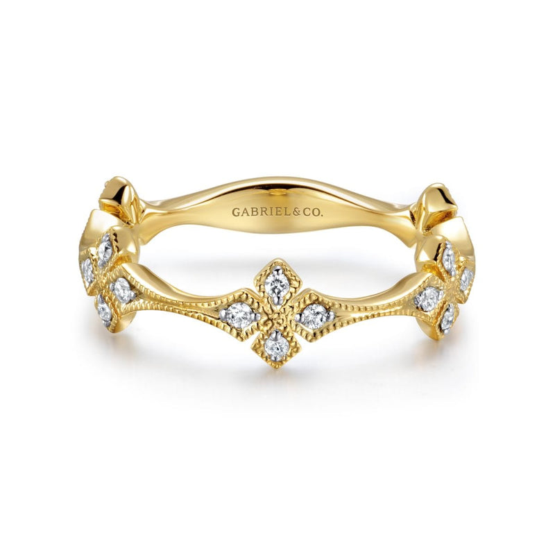 14K Yellow Gold Diamond Floral Station Stackable Ring - LR50891Y45JJ-Gabriel & Co.-Renee Taylor Gallery