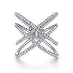 14K White Gold Multi Row Diamond Criss Cross Ring - LR50925W45JJ-Gabriel & Co.-Renee Taylor Gallery