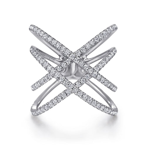 14K White Gold Multi Row Diamond Criss Cross Ring - LR50925W45JJ-Gabriel & Co.-Renee Taylor Gallery