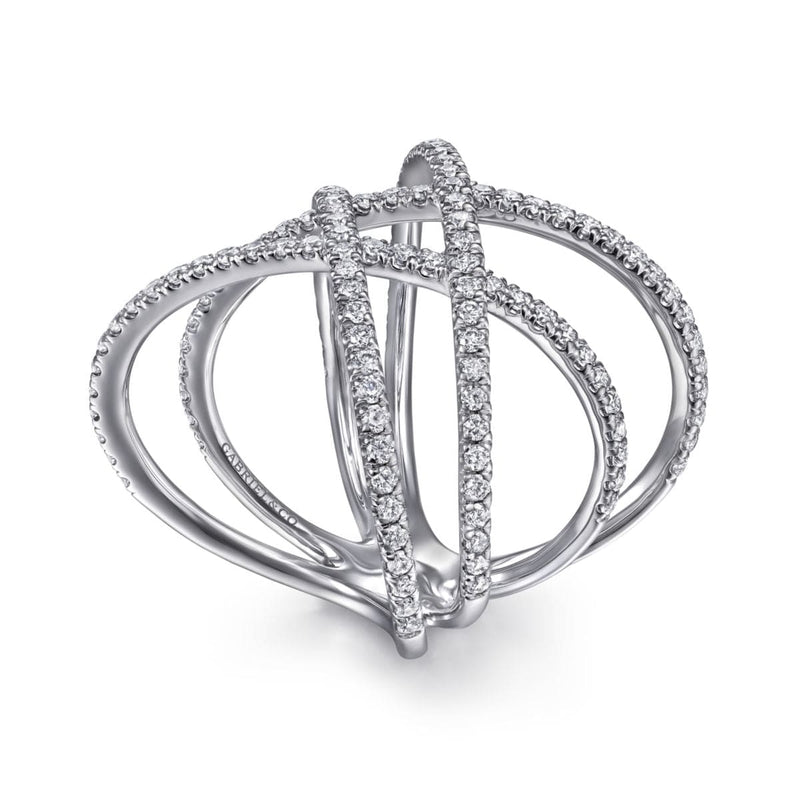 14K White Gold Multi Row Diamond Criss Cross Ring - LR50925W45JJ-Gabriel & Co.-Renee Taylor Gallery