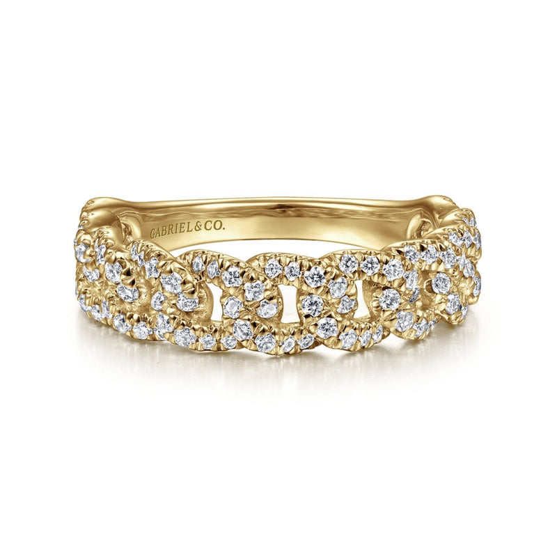 14K Yellow Gold Chain Link Stackable Diamond Ring - LR51181Y45JJ-Gabriel & Co.-Renee Taylor Gallery