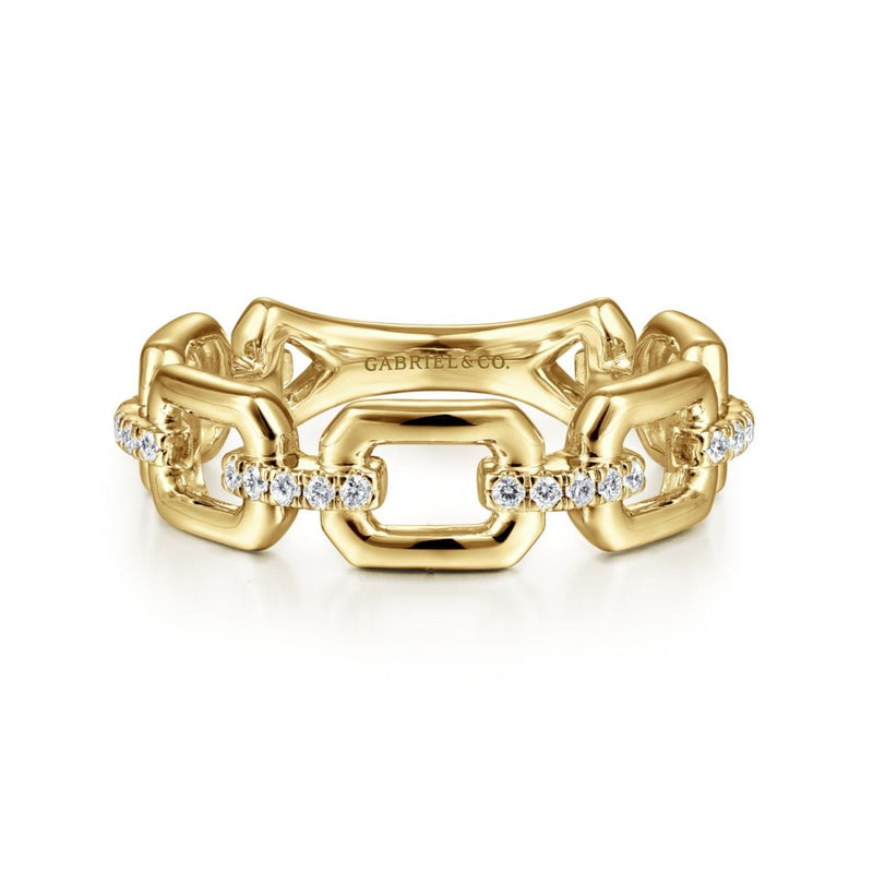 14K Yellow Gold Chain Link Ring Band with Diamond Connectors - LR51248Y45JJ-Gabriel & Co.-Renee Taylor Gallery