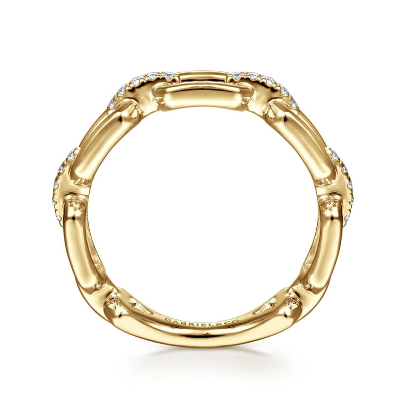 14K Yellow Gold Chain Link Ring Band with Diamond Connectors - LR51248Y45JJ-Gabriel & Co.-Renee Taylor Gallery