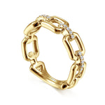 14K Yellow Gold Chain Link Ring Band with Diamond Connectors - LR51248Y45JJ-Gabriel & Co.-Renee Taylor Gallery