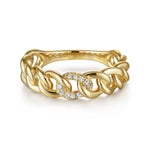 14K Yellow Gold Chain Link Ring Band with Pavé Diamond Station - LR51250Y45JJ-Gabriel & Co.-Renee Taylor Gallery