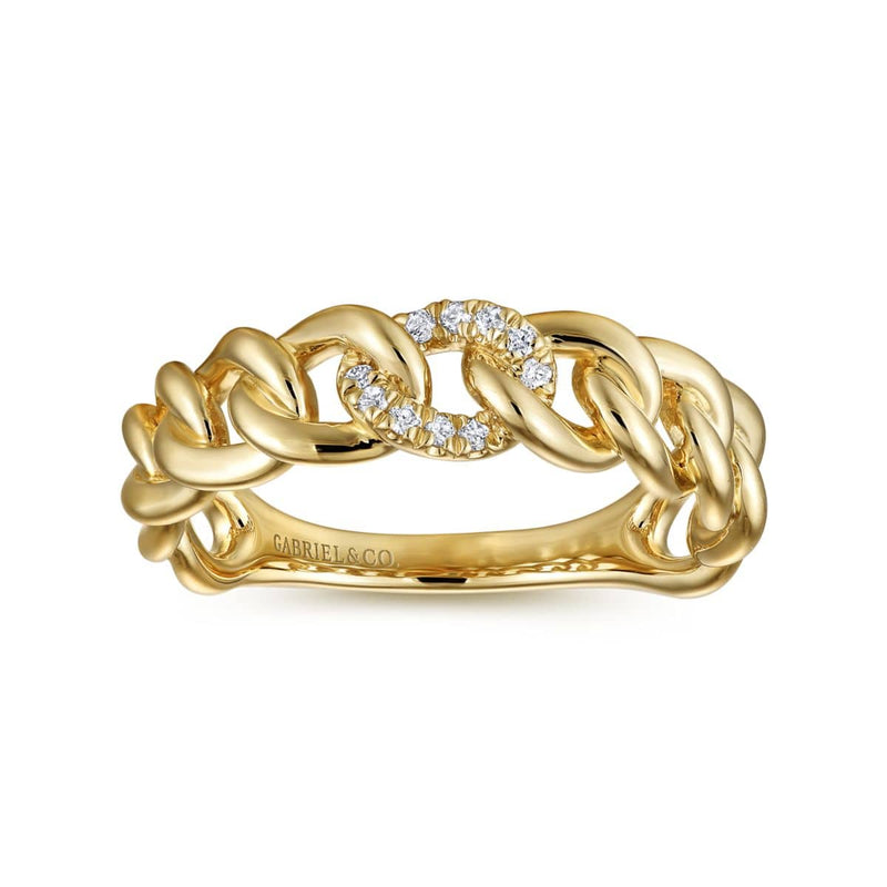 14K Yellow Gold Chain Link Ring Band with Pavé Diamond Station - LR51250Y45JJ-Gabriel & Co.-Renee Taylor Gallery