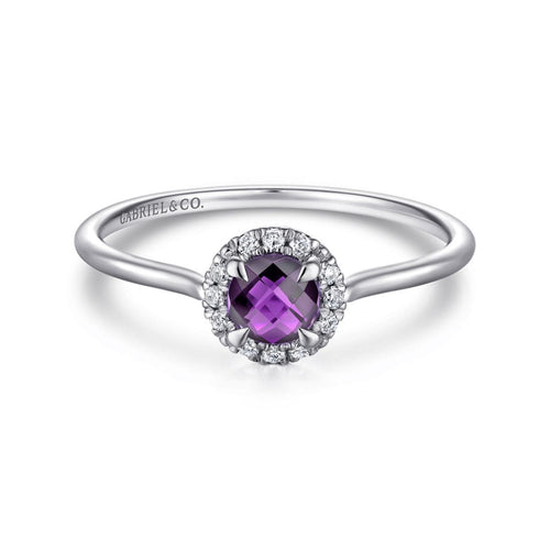 14K White Gold Amethyst Diamond Halo Promise Ring - LR51264W45AM-Gabriel & Co.-Renee Taylor Gallery