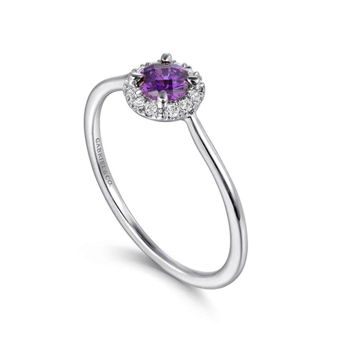 14K White Gold Amethyst Diamond Halo Promise Ring - LR51264W45AM-Gabriel & Co.-Renee Taylor Gallery