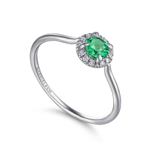 14K White Gold Emerald and Diamond Halo Promise Ring - LR51264W45EA-Gabriel & Co.-Renee Taylor Gallery