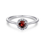 14K White Gold Garnet and Diamond Halo Promise Ring - LR51264W45GN-Gabriel & Co.-Renee Taylor Gallery