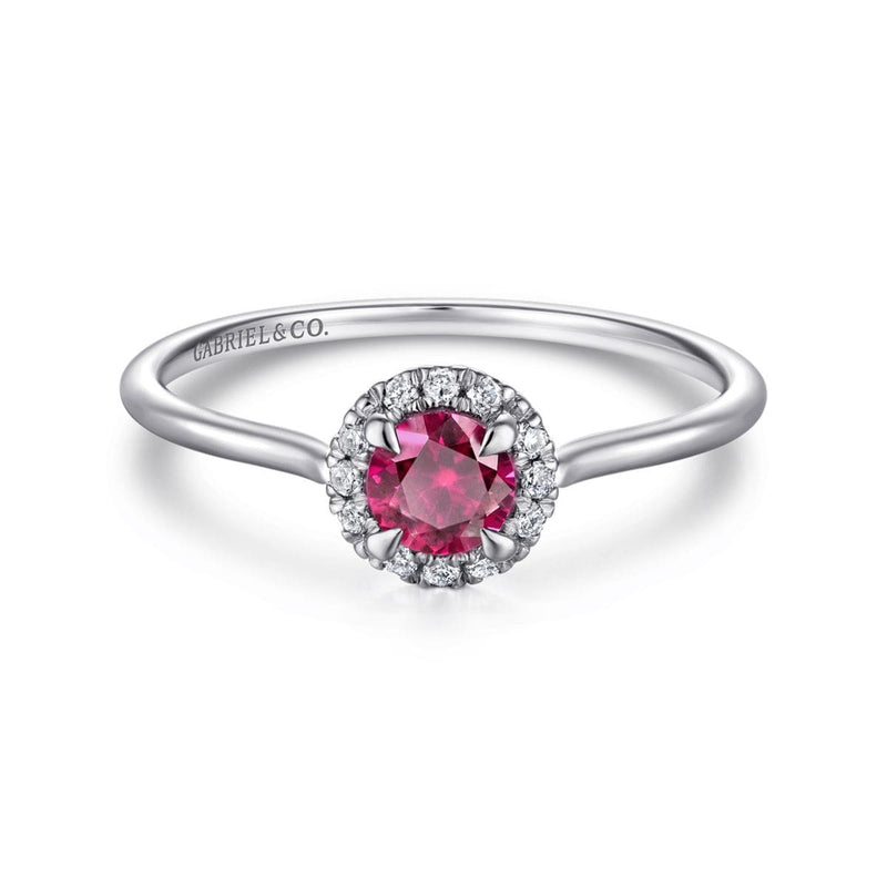 14K White Gold Ruby and Diamond Halo Promise Ring - LR51264W45RA-Gabriel & Co.-Renee Taylor Gallery