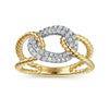 14K Yellow and White Gold Twisted Rope Link Ring with Diamond Pavé Station - LR51318M45JJ-Gabriel & Co.-Renee Taylor Gallery