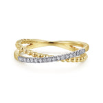 14K Yellow Gold Beaded Pavé Diamond Criss Cross Ring - LR51463Y45JJ-Gabriel & Co.-Renee Taylor Gallery