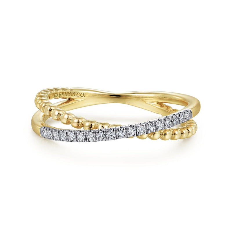 14K Yellow Gold Beaded Pavé Diamond Criss Cross Ring - LR51463Y45JJ-Gabriel & Co.-Renee Taylor Gallery