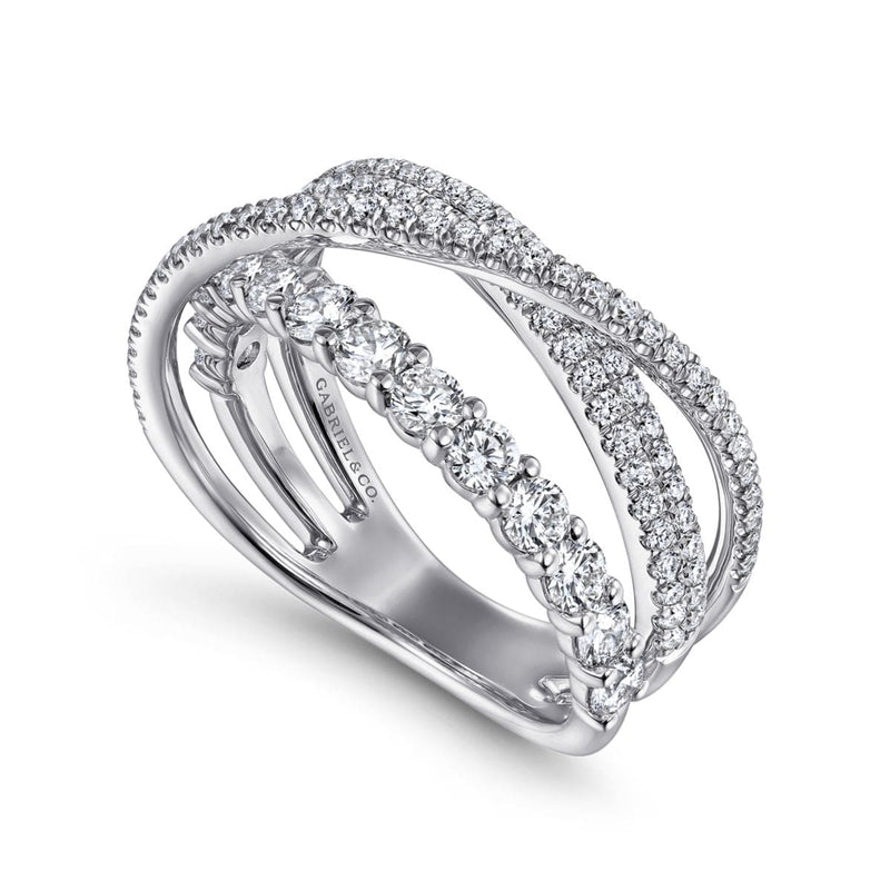 14K White Gold Criss Crossing Layered Diamond Ring - LR51499W45JJ-Gabriel & Co.-Renee Taylor Gallery