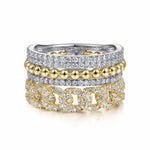 14K White-Yellow Gold Wide Band Layered Diamond Ring - LR51517M45JJ-Gabriel & Co.-Renee Taylor Gallery