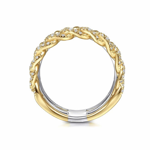 14K White-Yellow Gold Wide Band Layered Diamond Ring - LR51517M45JJ-Gabriel & Co.-Renee Taylor Gallery