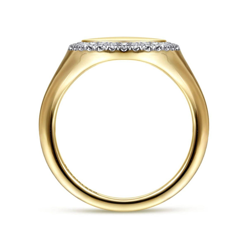 14K Yellow Gold Pinky Signet Ring with Diamond Halo - LR51521Y45JJ-Gabriel & Co.-Renee Taylor Gallery