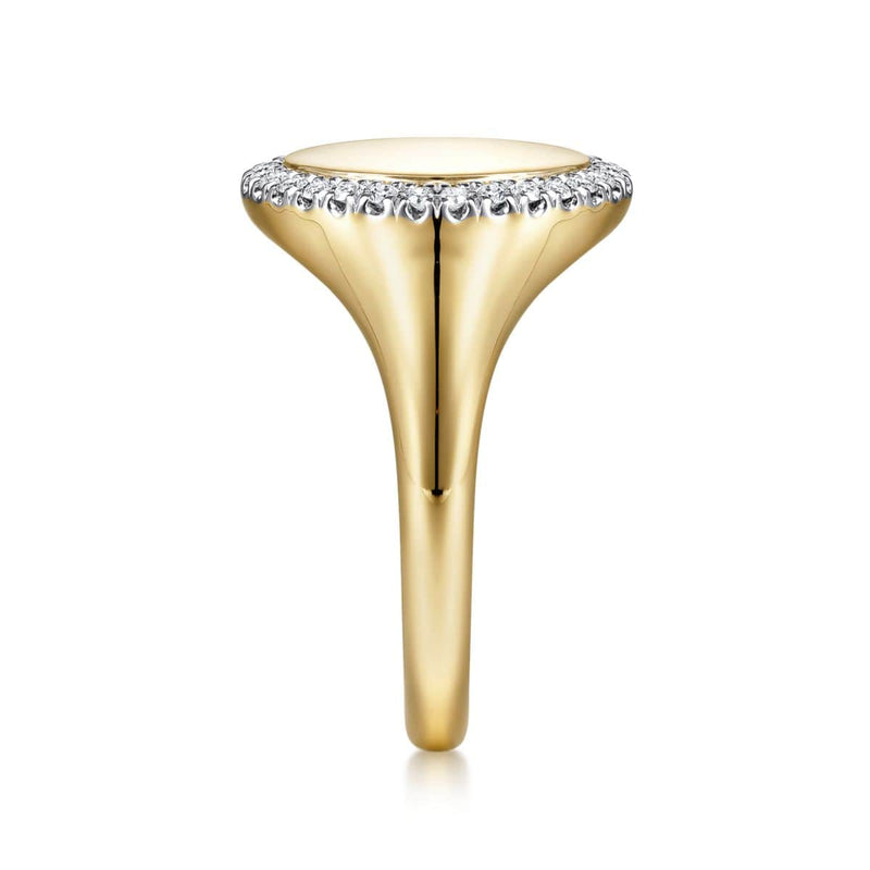 14K Yellow Gold Pinky Signet Ring with Diamond Halo - LR51521Y45JJ-Gabriel & Co.-Renee Taylor Gallery