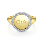 14K Yellow Gold Pinky Signet Ring with Diamond Halo - LR51521Y45JJ-Gabriel & Co.-Renee Taylor Gallery