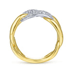 14K White-Yellow Gold Large Chain Link Diamond Station Ring - LR51527M45JJ-Gabriel & Co.-Renee Taylor Gallery