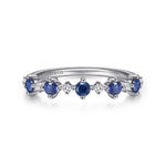 14K White Gold Alternating Round Diamond and Sapphire Ring - LR51614W45SA-Gabriel & Co.-Renee Taylor Gallery