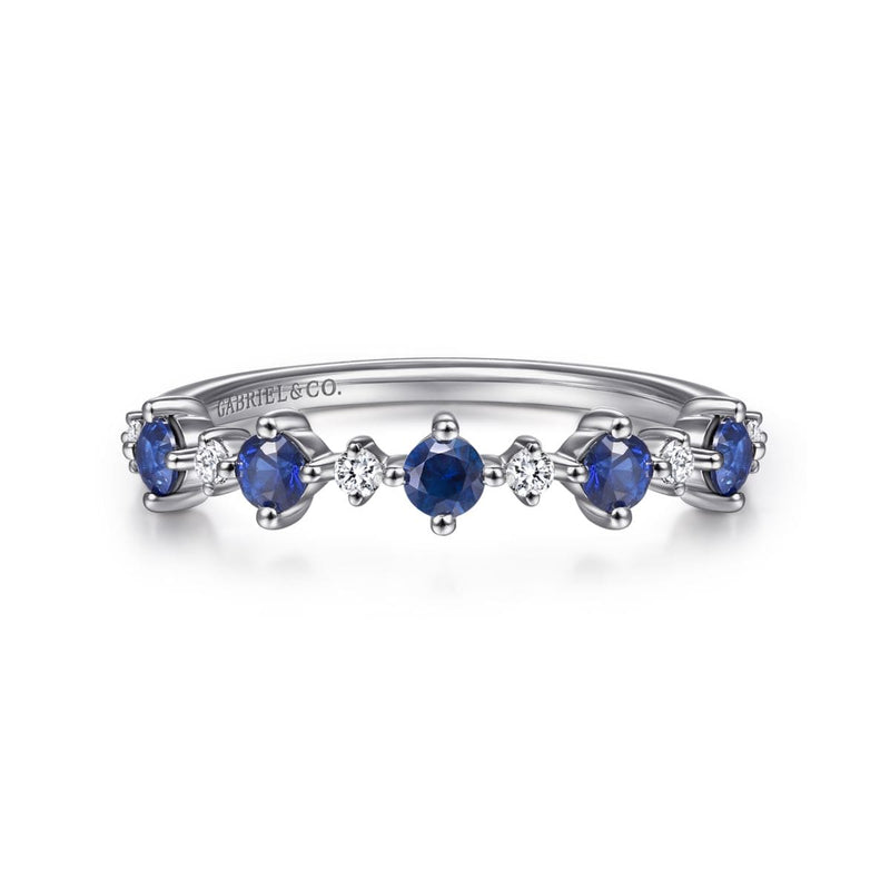 14K White Gold Alternating Round Diamond and Sapphire Ring - LR51614W45SA-Gabriel & Co.-Renee Taylor Gallery