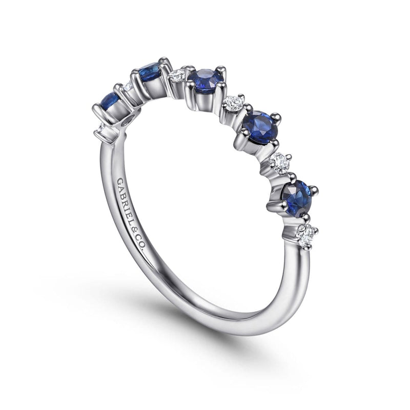 14K White Gold Alternating Round Diamond and Sapphire Ring - LR51614W45SA-Gabriel & Co.-Renee Taylor Gallery