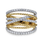 14K White-Yellow Gold Twisted Rope and Diamond Multi Row Ring - LR51623M45JJ-Gabriel & Co.-Renee Taylor Gallery