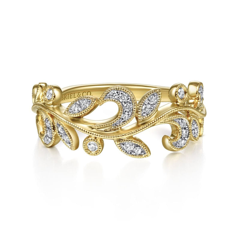 14K Yellow Gold Diamond Leaf Ring - LR51641Y45JJ-Gabriel & Co.-Renee Taylor Gallery