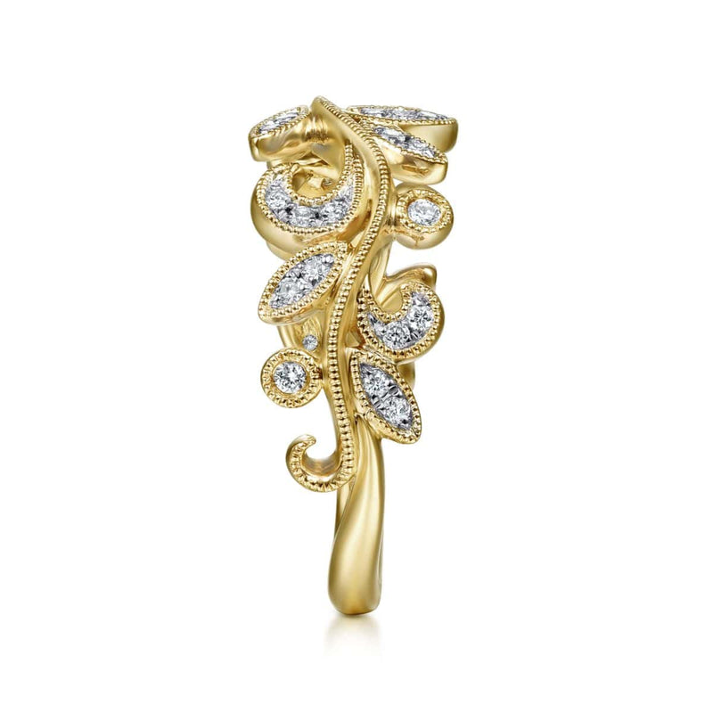 14K Yellow Gold Diamond Leaf Ring - LR51641Y45JJ-Gabriel & Co.-Renee Taylor Gallery