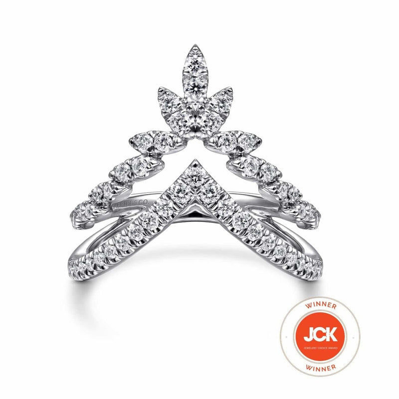 14K White Gold Two Row Bursting Diamond Chevron Ring - LR51656W45JJ-Gabriel & Co.-Renee Taylor Gallery