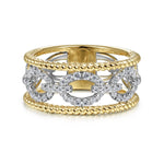 14K White-Yellow Gold Diamond Link and Twisted Rope Ring - LR51658M45JJ-Gabriel & Co.-Renee Taylor Gallery