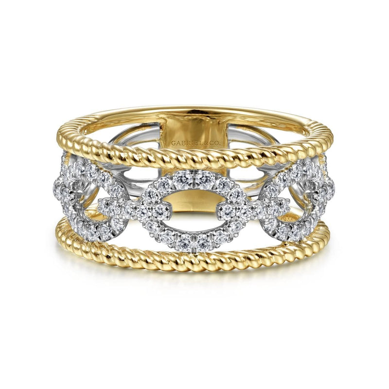 14K White-Yellow Gold Diamond Link and Twisted Rope Ring - LR51658M45JJ-Gabriel & Co.-Renee Taylor Gallery