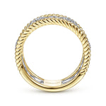 14K White-Yellow Gold Diamond Link and Twisted Rope Ring - LR51658M45JJ-Gabriel & Co.-Renee Taylor Gallery