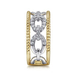 14K White-Yellow Gold Diamond Link and Twisted Rope Ring - LR51658M45JJ-Gabriel & Co.-Renee Taylor Gallery