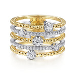 14K White-Yellow Gold Five Row Bujukan Ball and Diamond Station Ring - LR51662M45JJ-Gabriel & Co.-Renee Taylor Gallery