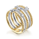 14K White-Yellow Gold Five Row Bujukan Ball and Diamond Station Ring - LR51662M45JJ-Gabriel & Co.-Renee Taylor Gallery