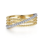 14K White-Yellow Gold Three Row Bujukan Ball and Diamond Band Ring - LR51720M45JJ-Gabriel & Co.-Renee Taylor Gallery