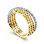 14K White-Yellow Gold Three Row Bujukan Ball and Diamond Band Ring - LR51720M45JJ-Gabriel & Co.-Renee Taylor Gallery