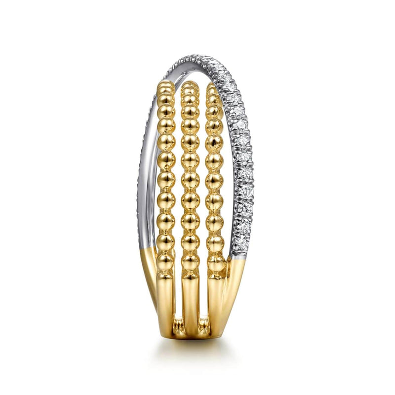 14K White-Yellow Gold Three Row Bujukan Ball and Diamond Band Ring - LR51720M45JJ-Gabriel & Co.-Renee Taylor Gallery