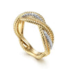 14K White-Yellow Gold Twisted Rope and Diamond Intersecting Ring - LR51732M45JJ-Gabriel & Co.-Renee Taylor Gallery