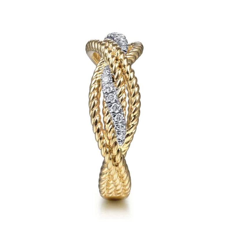 14K White-Yellow Gold Twisted Rope and Diamond Intersecting Ring - LR51732M45JJ-Gabriel & Co.-Renee Taylor Gallery