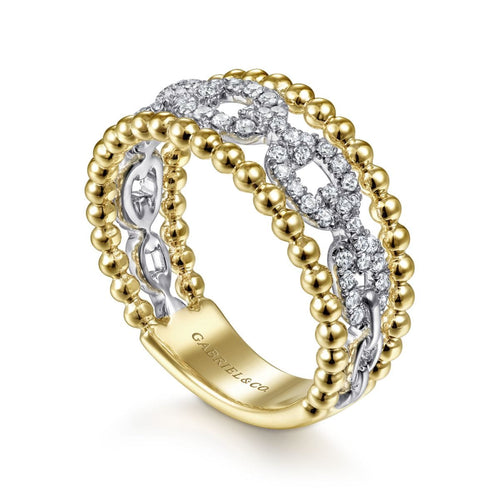 14K White-Yellow Gold Pavé Diamond Link and Bujukan Ring - LR51783M45JJ-Gabriel & Co.-Renee Taylor Gallery