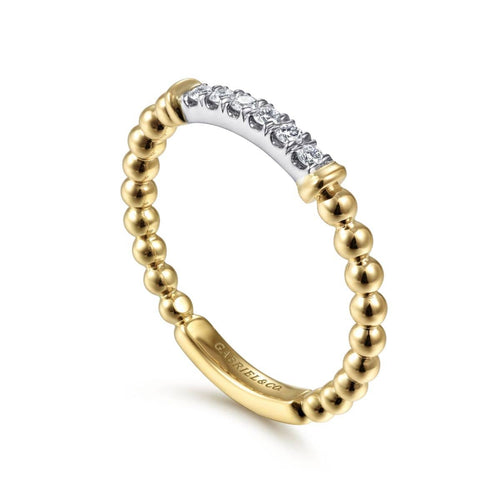 14K White-Yellow Gold Bujukan Beaded Band with Diamond Pavé Center Bar - LR51786M45JJ-Gabriel & Co.-Renee Taylor Gallery