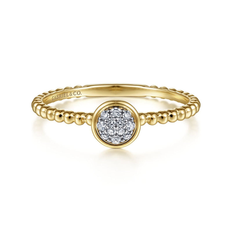 14K Yellow Gold Round Diamond Cluster Ring with Bujukan Beaded Shank - LR51825Y45JJ-Gabriel & Co.-Renee Taylor Gallery