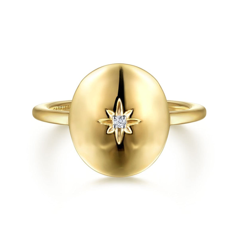 14K Yellow Gold Oval Medallion Ring with Diamond Star Center - LR51828Y45JJ-Gabriel & Co.-Renee Taylor Gallery