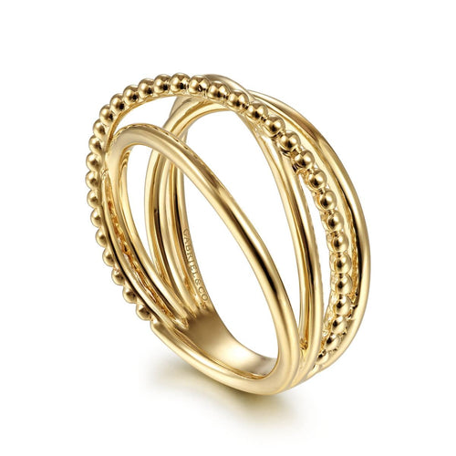 14K Yellow Gold Bujukan Criss Cross Ring - LR51830Y4JJJ-Gabriel & Co.-Renee Taylor Gallery